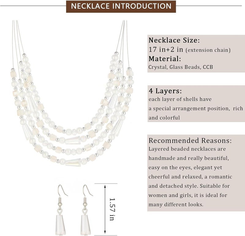 Errally Store Layered Beaded Statement Necklace Multi Strand Crystal Beads Collar Necklace and Earring Sets for Women Fashion Costume Jewelry Set Gifts for Her - Image 5